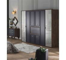 Шестистворчатый распашной шкаф для одежды и белья с зеркалом в спальню Алегро ALEG-34